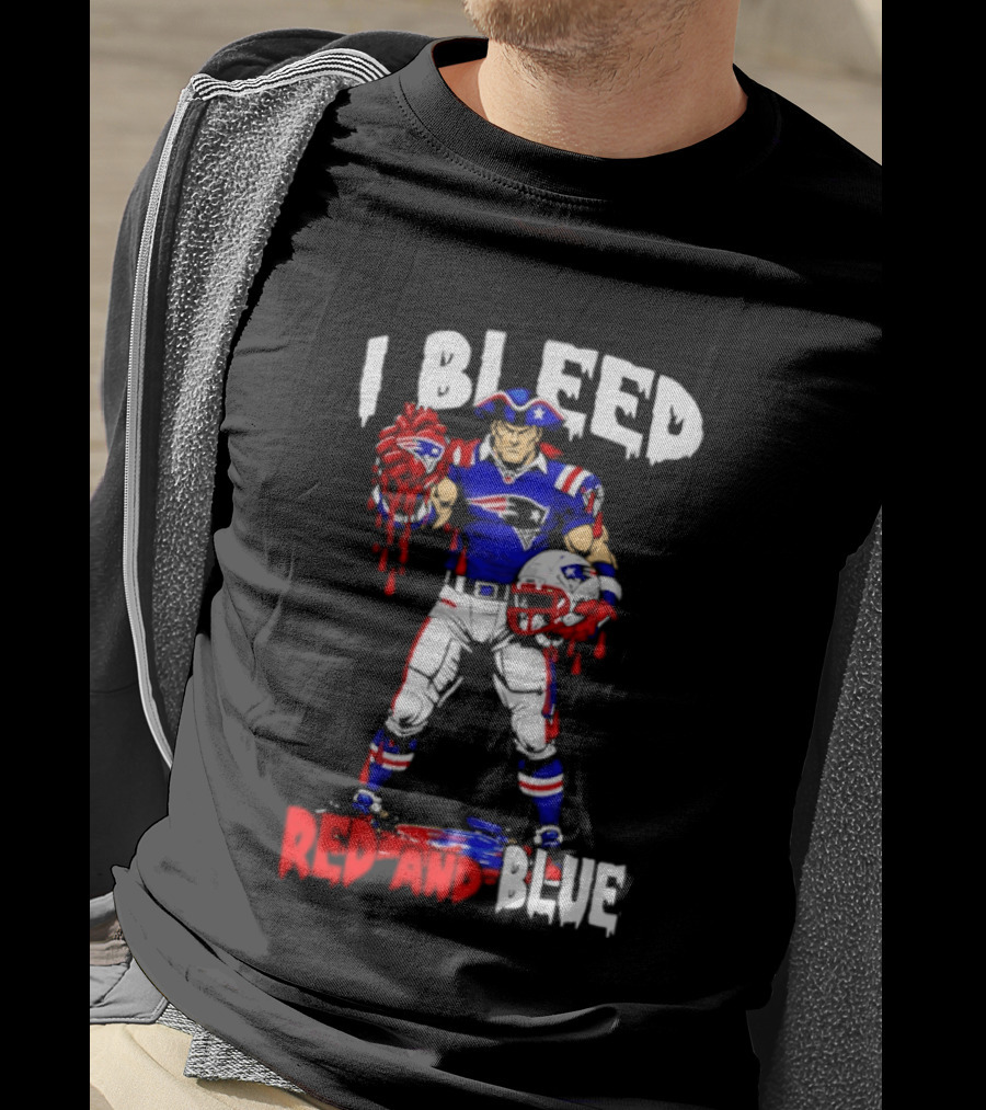 New England Patriots I Bleed Red And Blue NFL Fans Patriots Logo Football Player T-Shirt