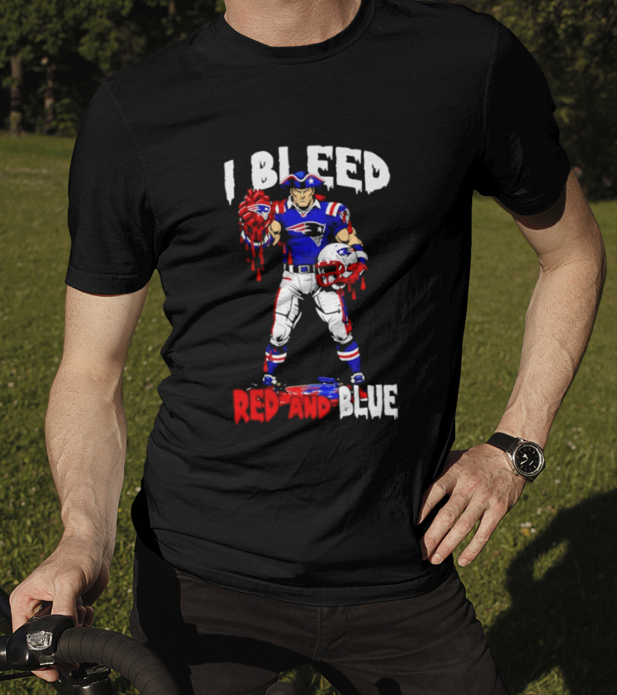 New England Patriots I Bleed Red And Blue NFL Fans Patriots Logo Football Player T-Shirt