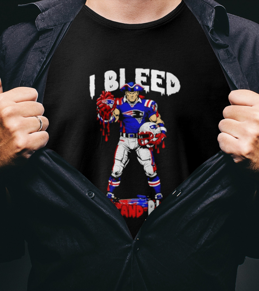New England Patriots I Bleed Red And Blue NFL Fans Patriots Logo Football Player T-Shirt