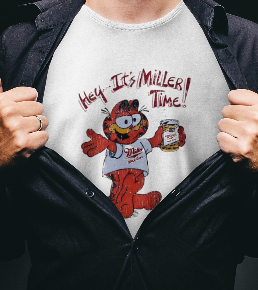 Hey It's Miller Time Garfield Comic T-Shirt