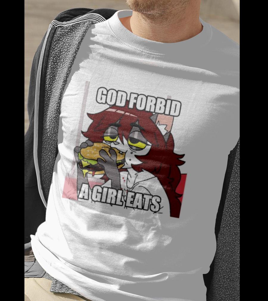 God Forbid A Girl Eats Lazy Cartoon Character Eating Burger T-Shirt