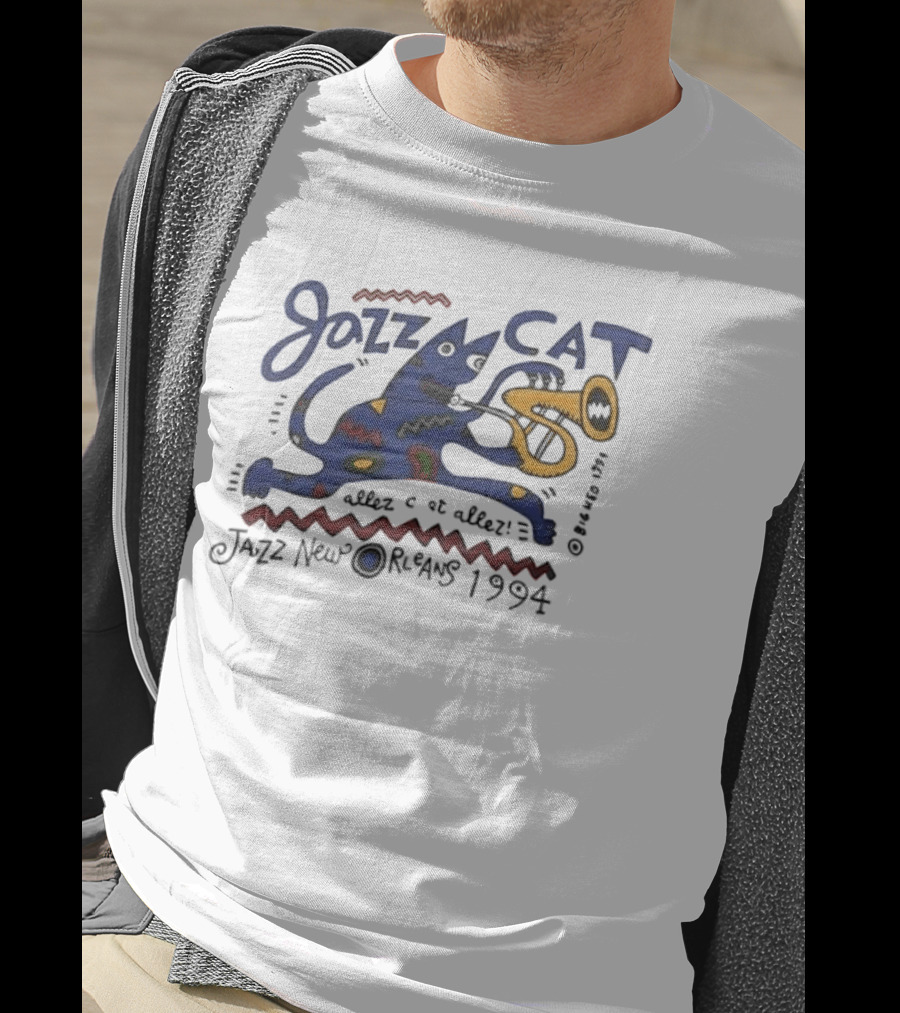 Jazz Cat New Orleans 1994 Cartoon Cat Playing Saxophone T-Shirt