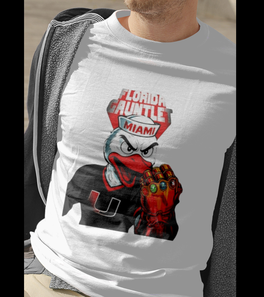 Miami Hurricanes Florida Gauntlet Mascot Iron Glove Infinity Stones T-Shirt