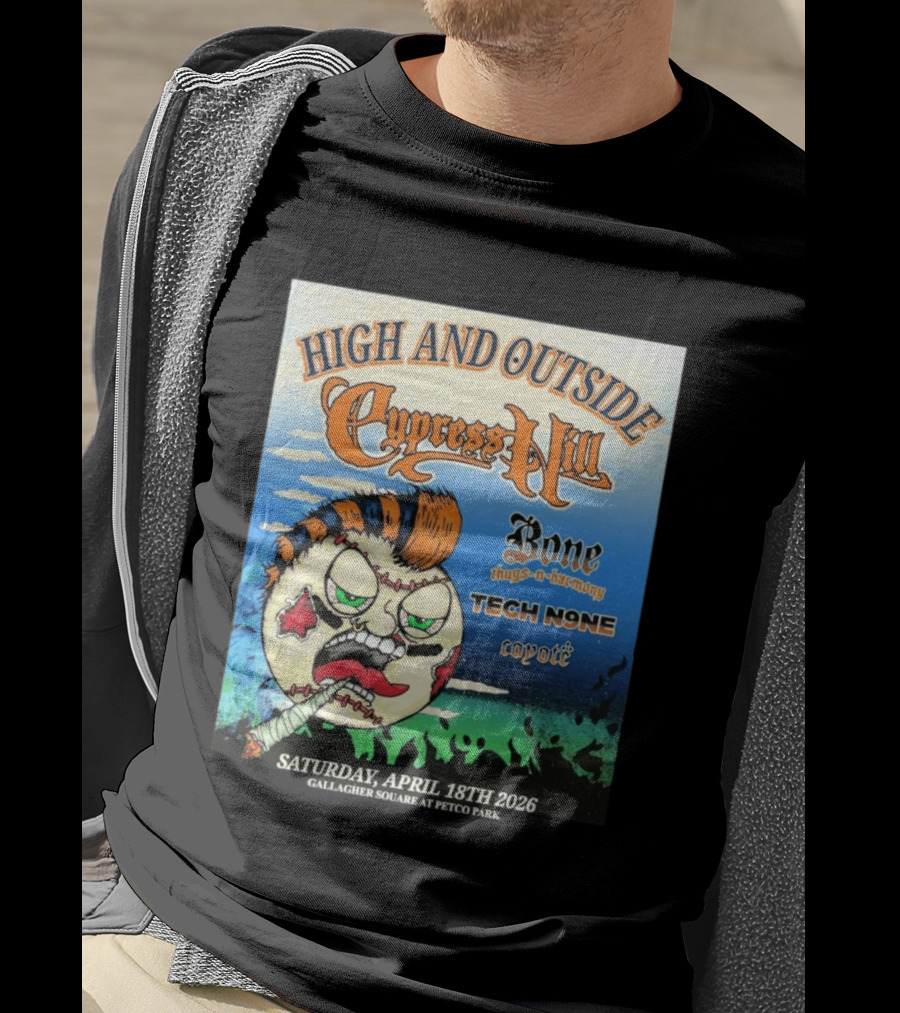 High And Outside Cypress Hill Bone Thugs N Harmony Tech N9ne Coyote Gallagher Square Petco Park April 18 2026 T-Shirt