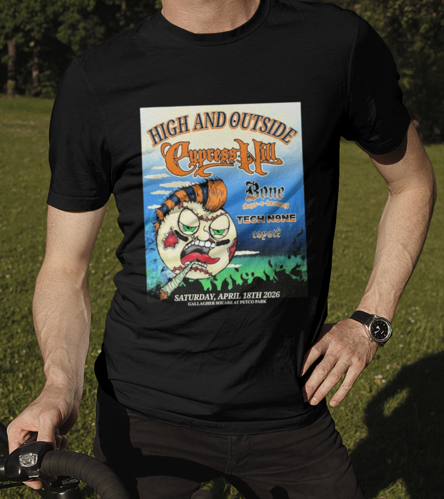 High And Outside Cypress Hill Bone Thugs N Harmony Tech N9ne Coyote Gallagher Square Petco Park April 18 2026 T-Shirt