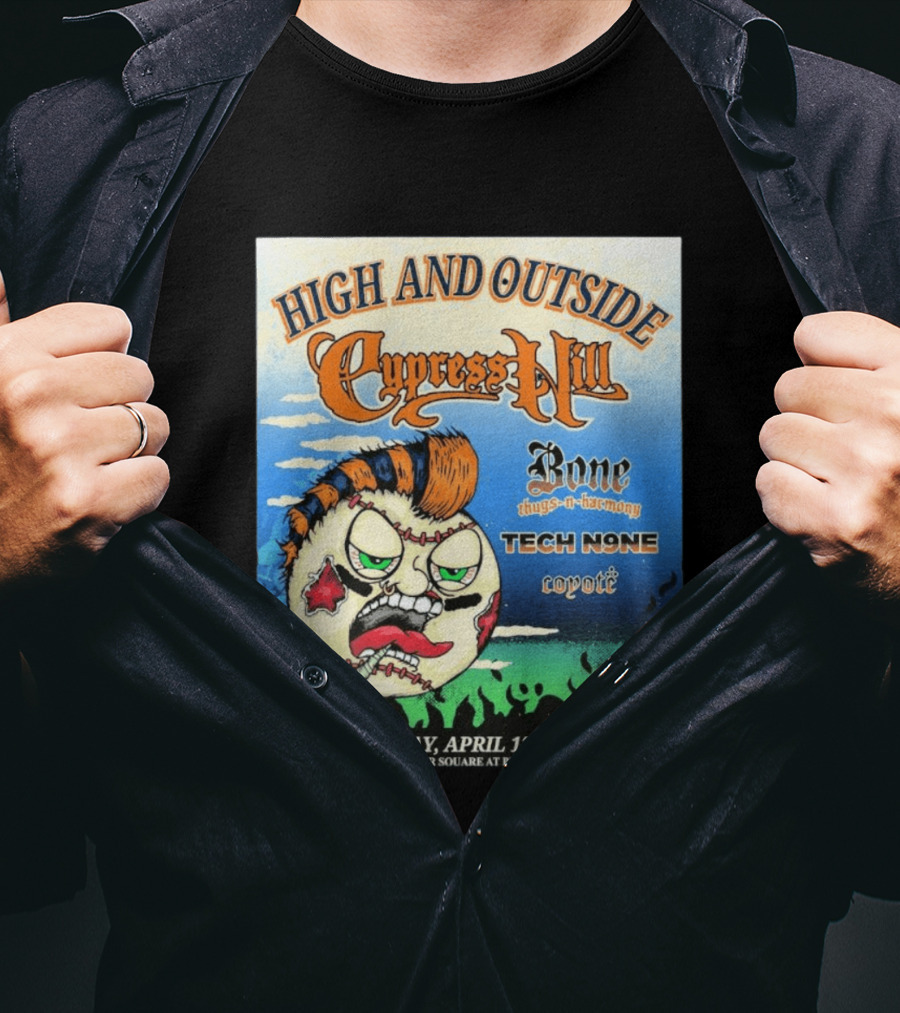 High And Outside Cypress Hill Bone Thugs N Harmony Tech N9ne Coyote Gallagher Square Petco Park April 18 2026 T-Shirt