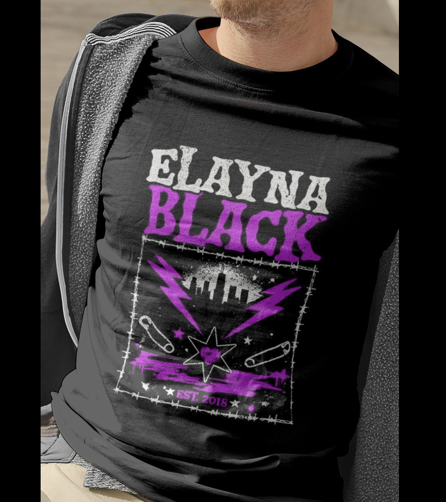 Elayna Black WWE 2018 City Skyline Barbed Wire Pin Frame T-Shirt
