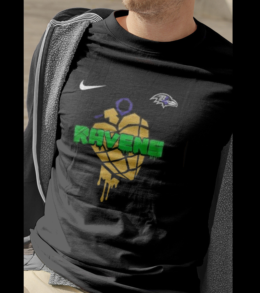 Baltimore Ravens Green Day Football Skull Nike Ravens Heart T-Shirt