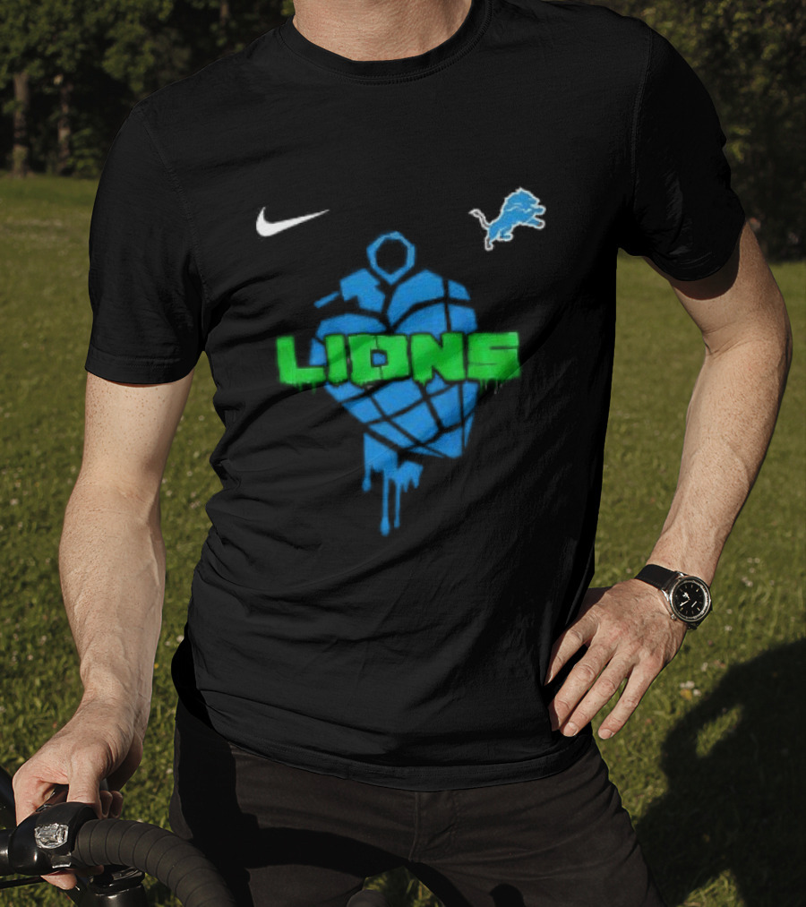 Nike Detroit Lions Football Skull Green Day T-Shirt
