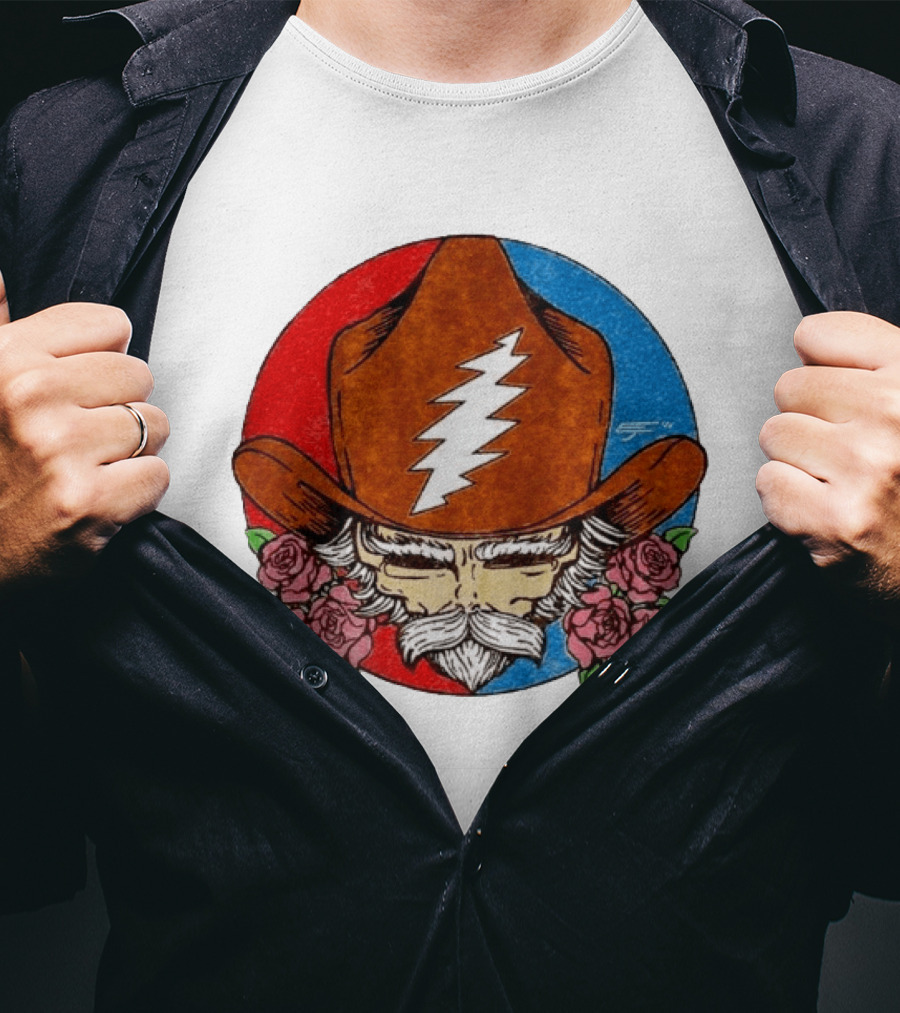 Bob Weir Cowboy Hat Grateful Dead Stealie Roses T-Shirt