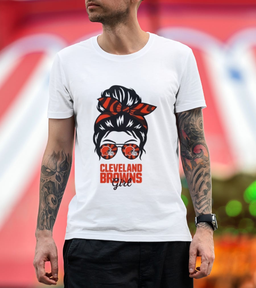 Cleveland Browns Fan Messy Bun Sunglasses T-Shirt