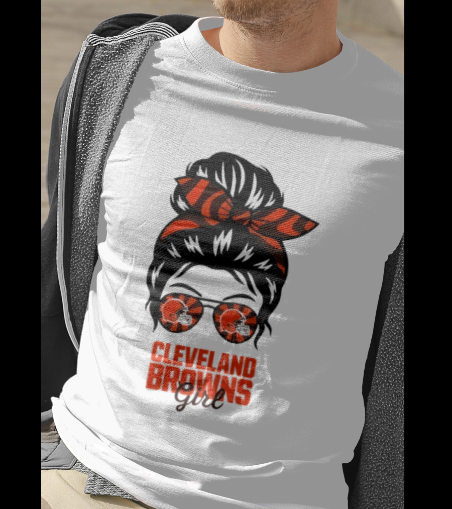 Cleveland Browns Fan Messy Bun Sunglasses T-Shirt