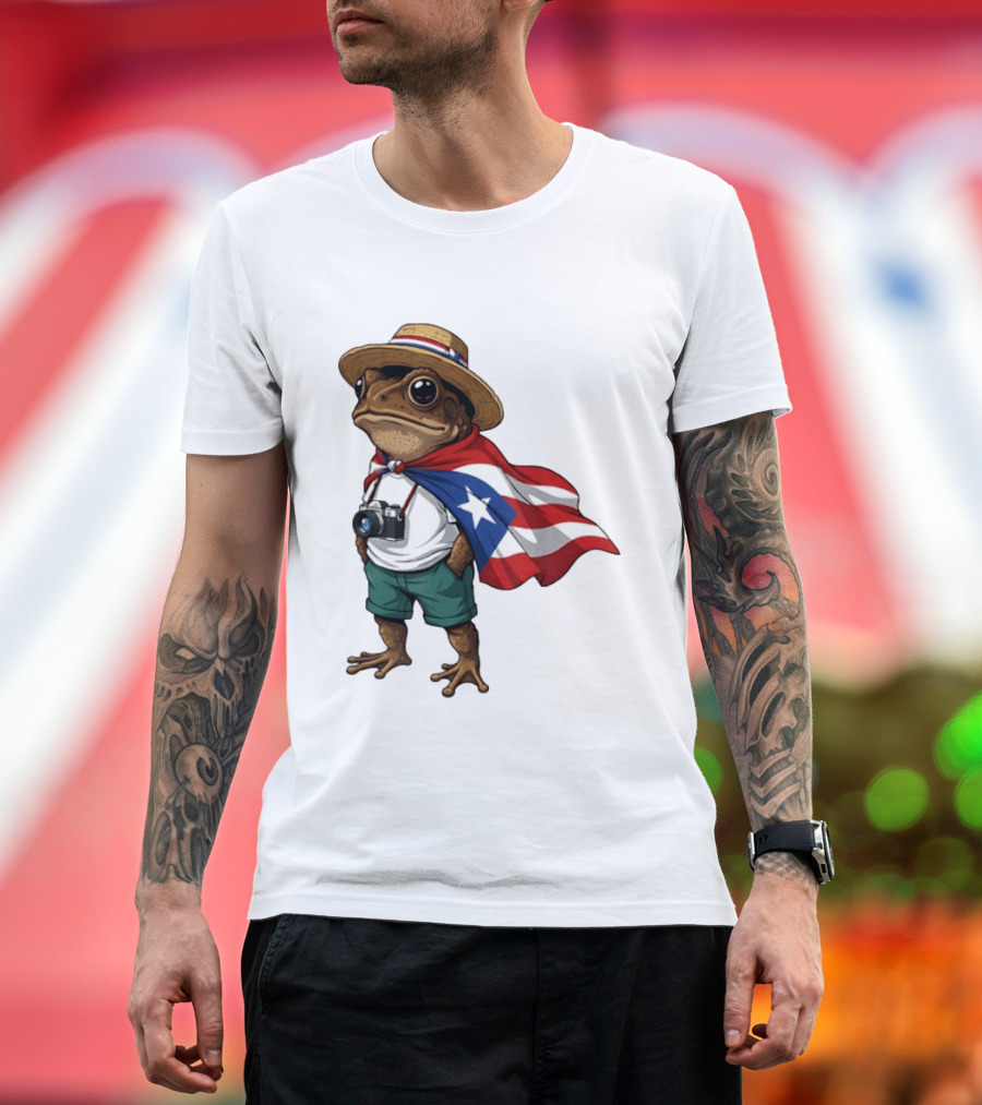 Coqui Frog With Puerto Rico Flag In Puerto Rican Taino T-Shirt