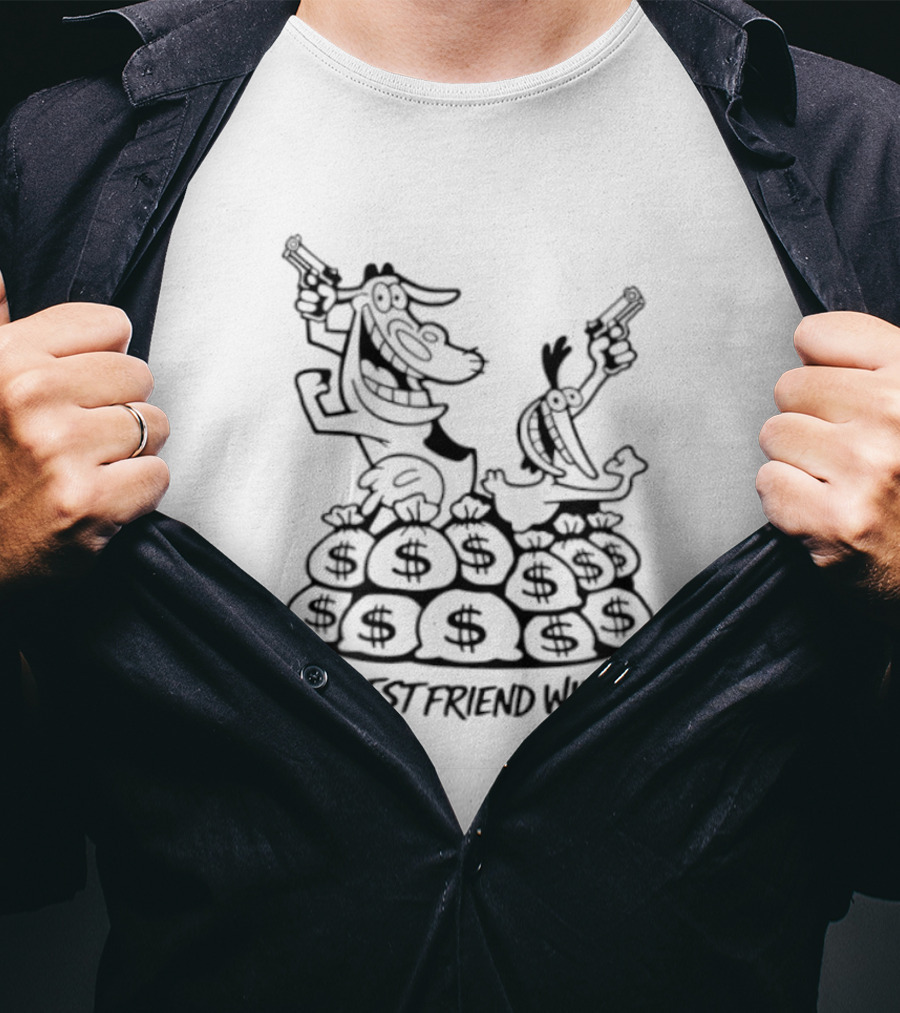 If My Best Friend Wins I Win Money Bags Cartoon Guns T-Shirt