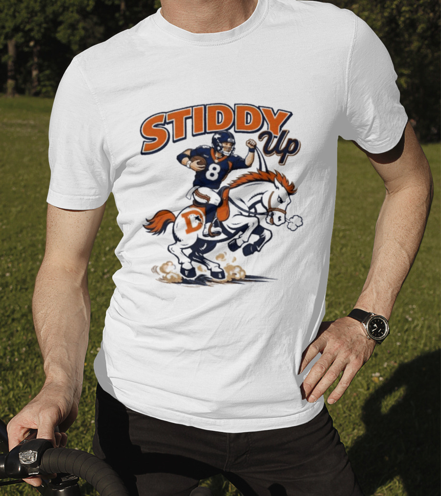 Jarrett Stidham Denver Broncos Stiddy Up Horseback Touchdown T-Shirt