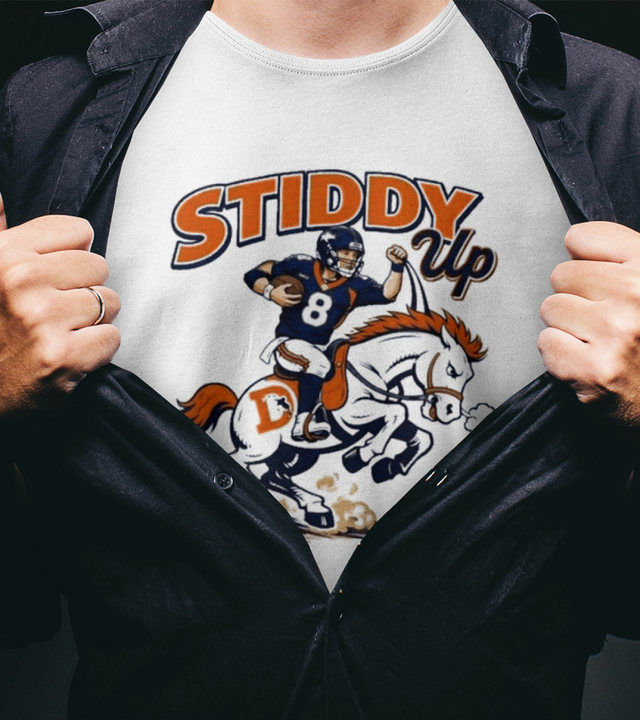 Jarrett Stidham Denver Broncos Stiddy Up Horseback Touchdown T-Shirt