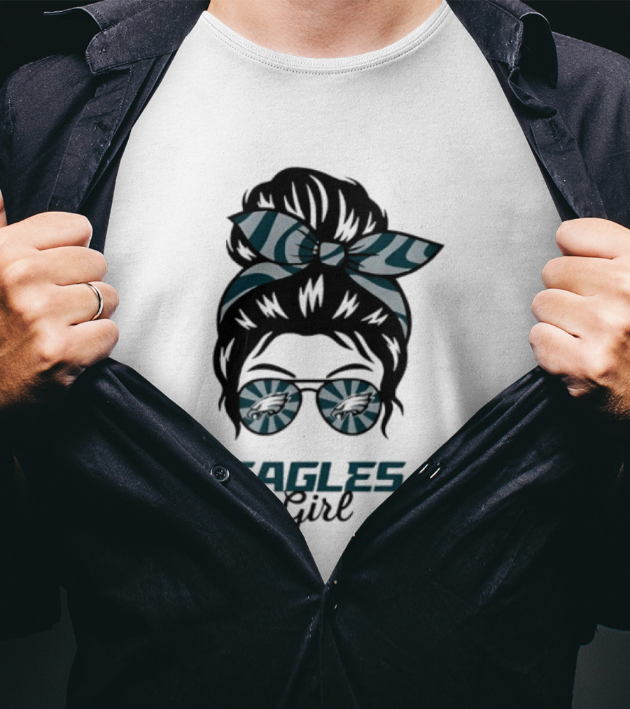 Philadelphia Eagles Girl Messy Bun Glasses Fan Pride Trend T-Shirt