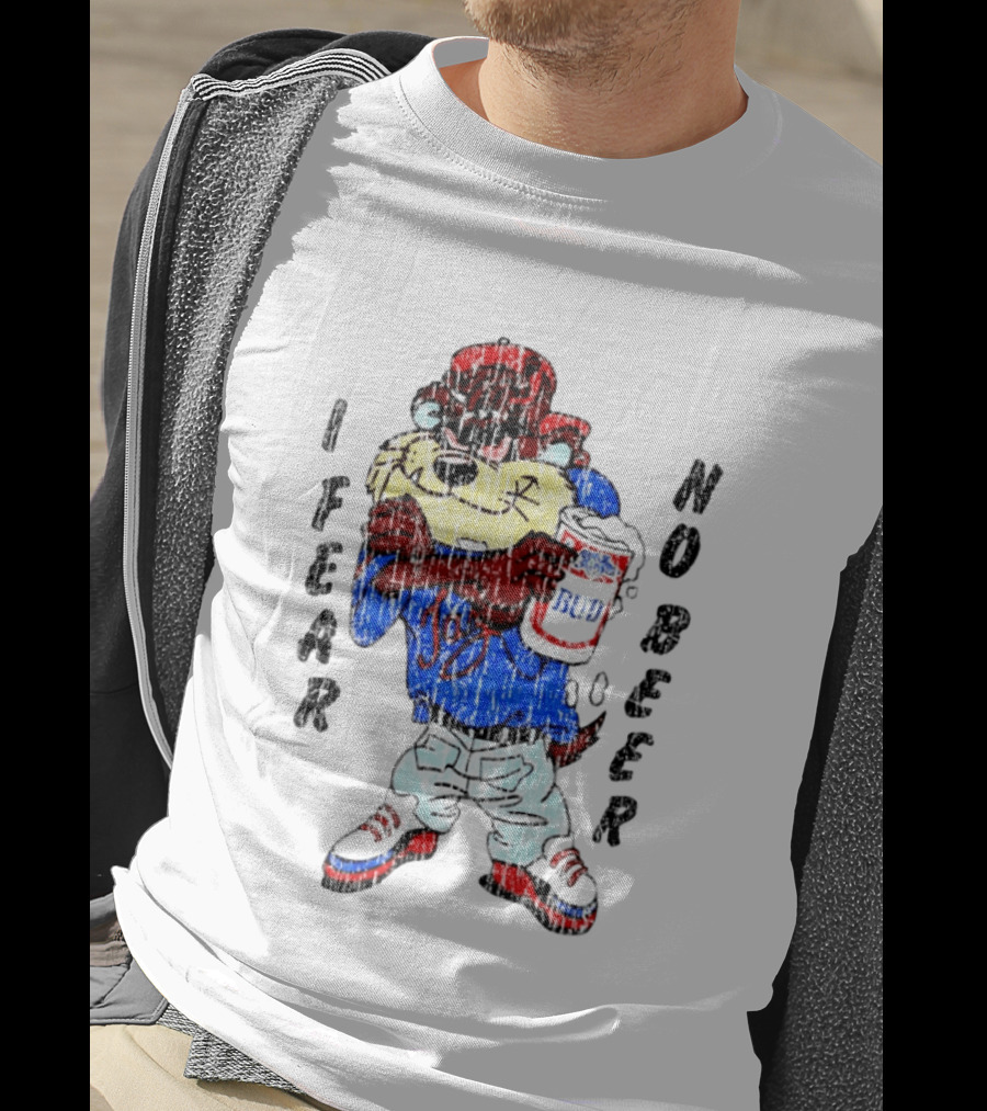 Taz I Fear No Bud Beer Cartoon Character Holding Beverage T-Shirt