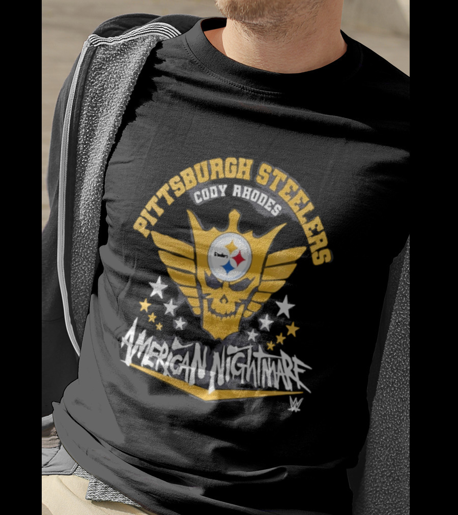 Pittsburgh Steelers Cody Rhodes American Nightmare Skull Wings Stars T-Shirt