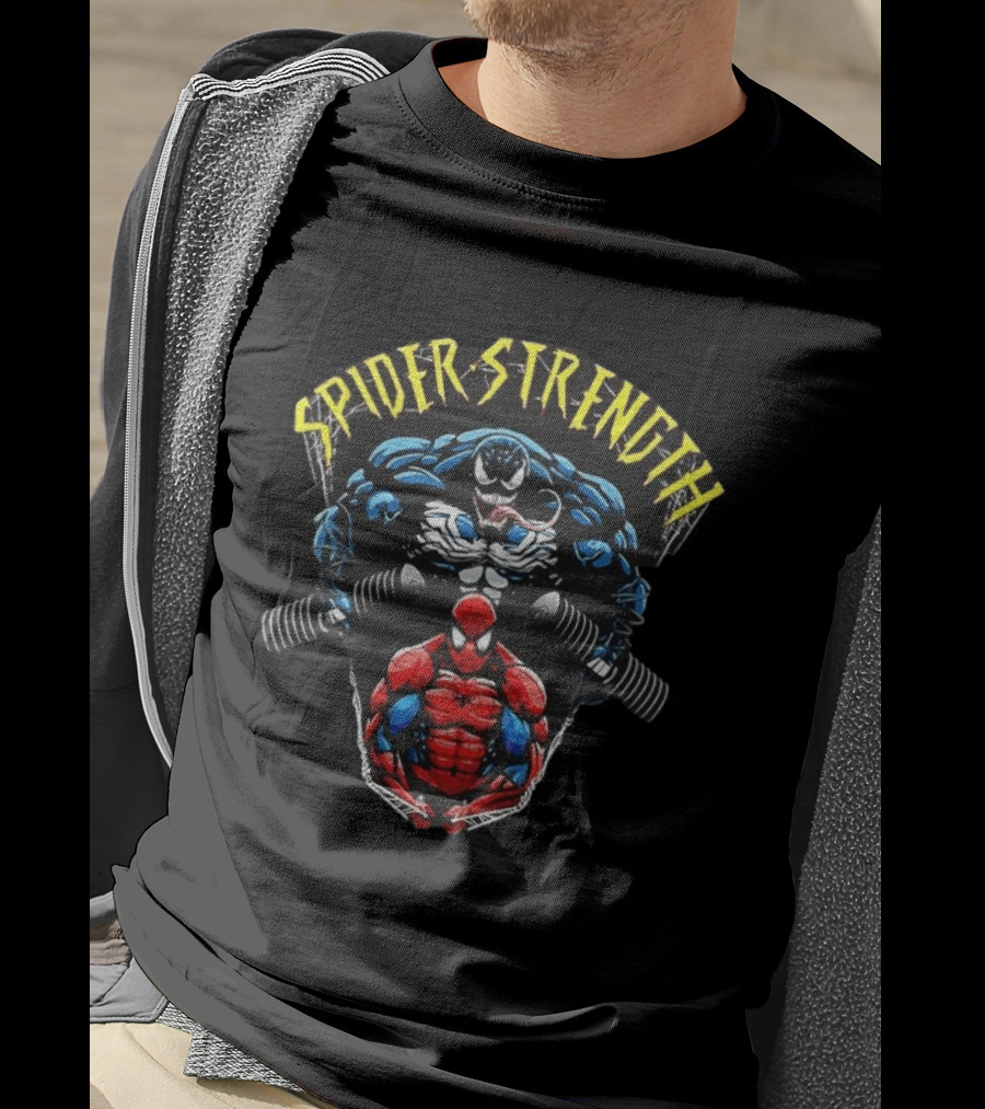 Spider Strength Venom And Spider Man Lifting Weights Fitness Motivation T-Shirt