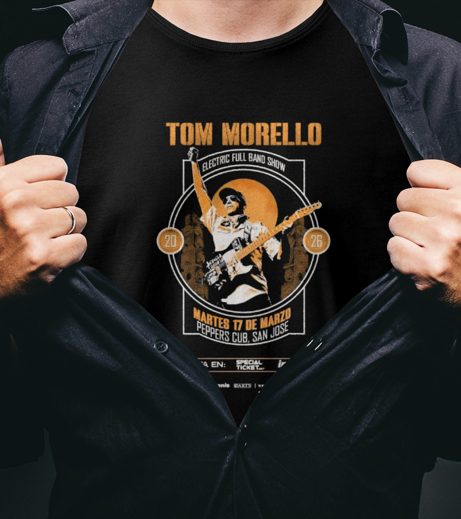 Tom Morello Electric Full Band Show Latin American Tour 2026 Peppers Club San Jose March 17 T-Shirt