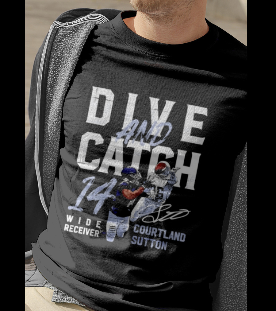 Courtland Sutton Wide Receiver 14 Dive And Catch T-Shirt
