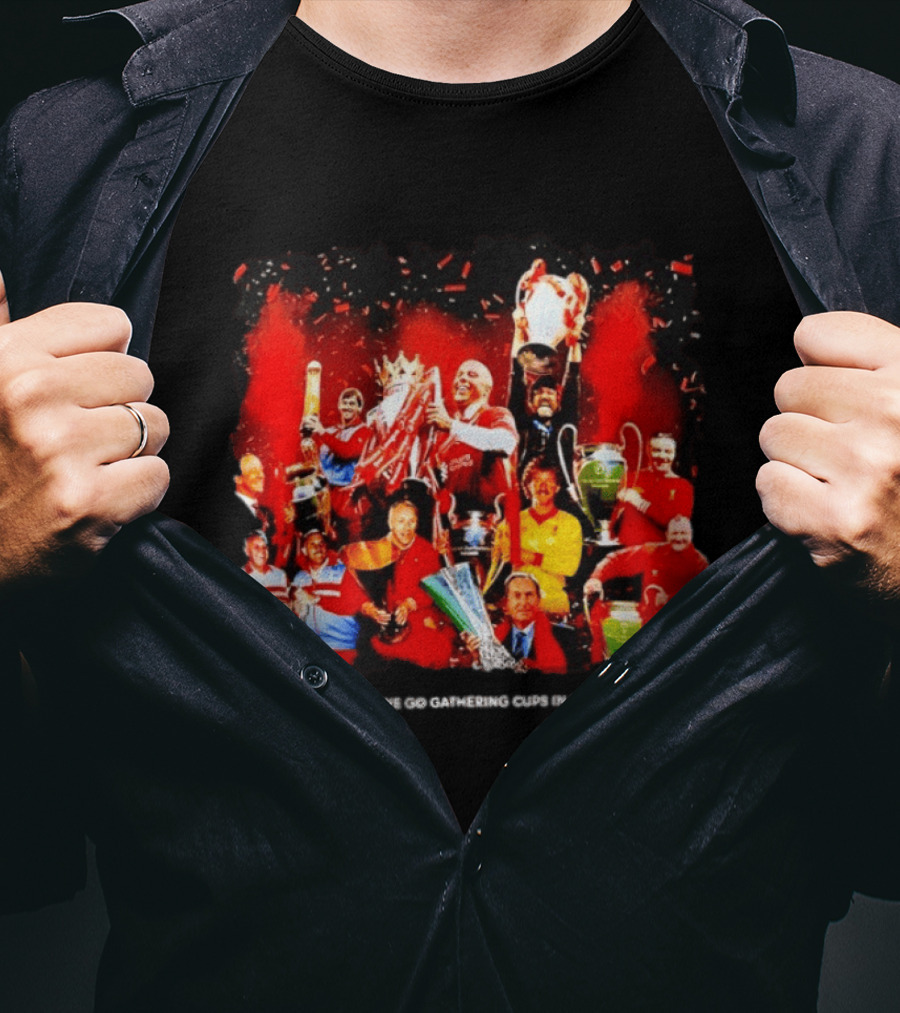 Liverpool Here We Go Gathering Cups In May Champions Celebration T-Shirt