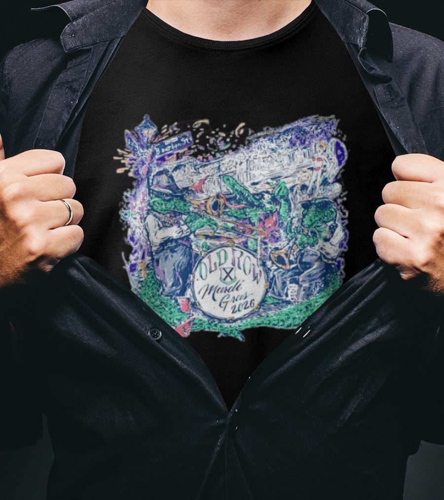 Old Row Mardi Gras 2026 Bourbon Street Alligator Band T-Shirt