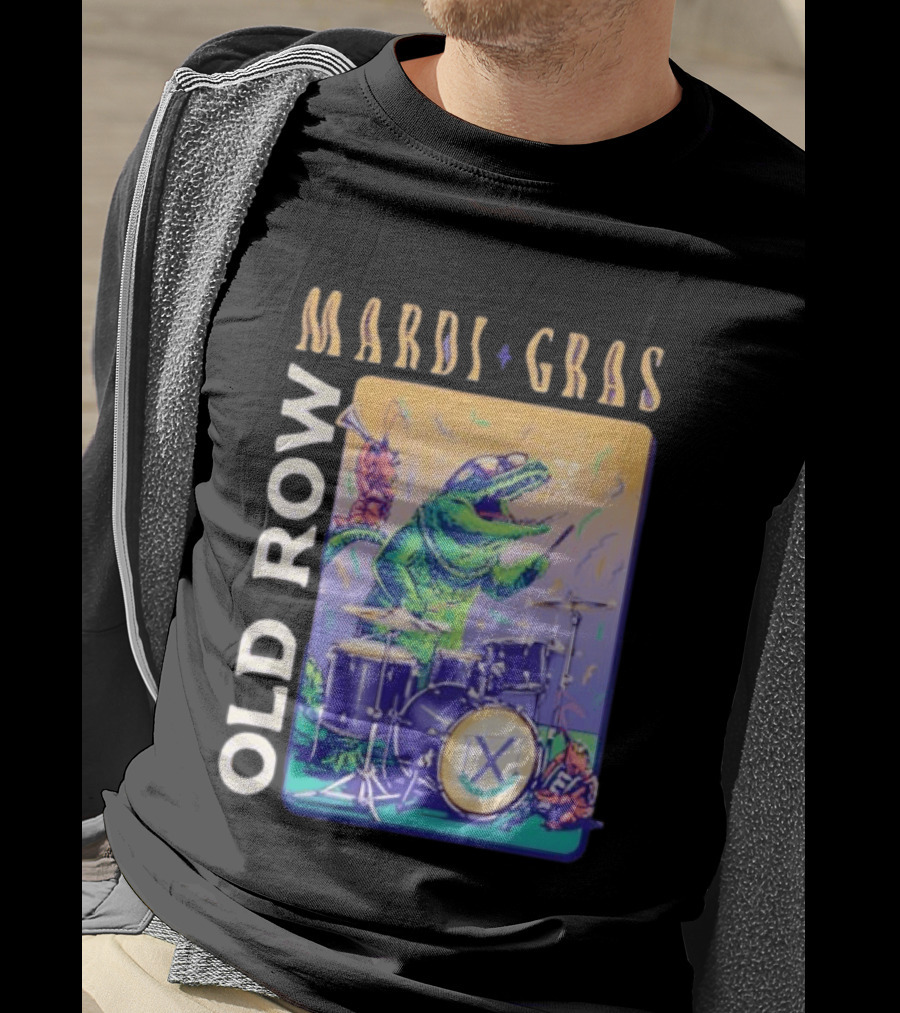 Mardi Gras Gator Playing Drums Old Row Celebration T-Shirt