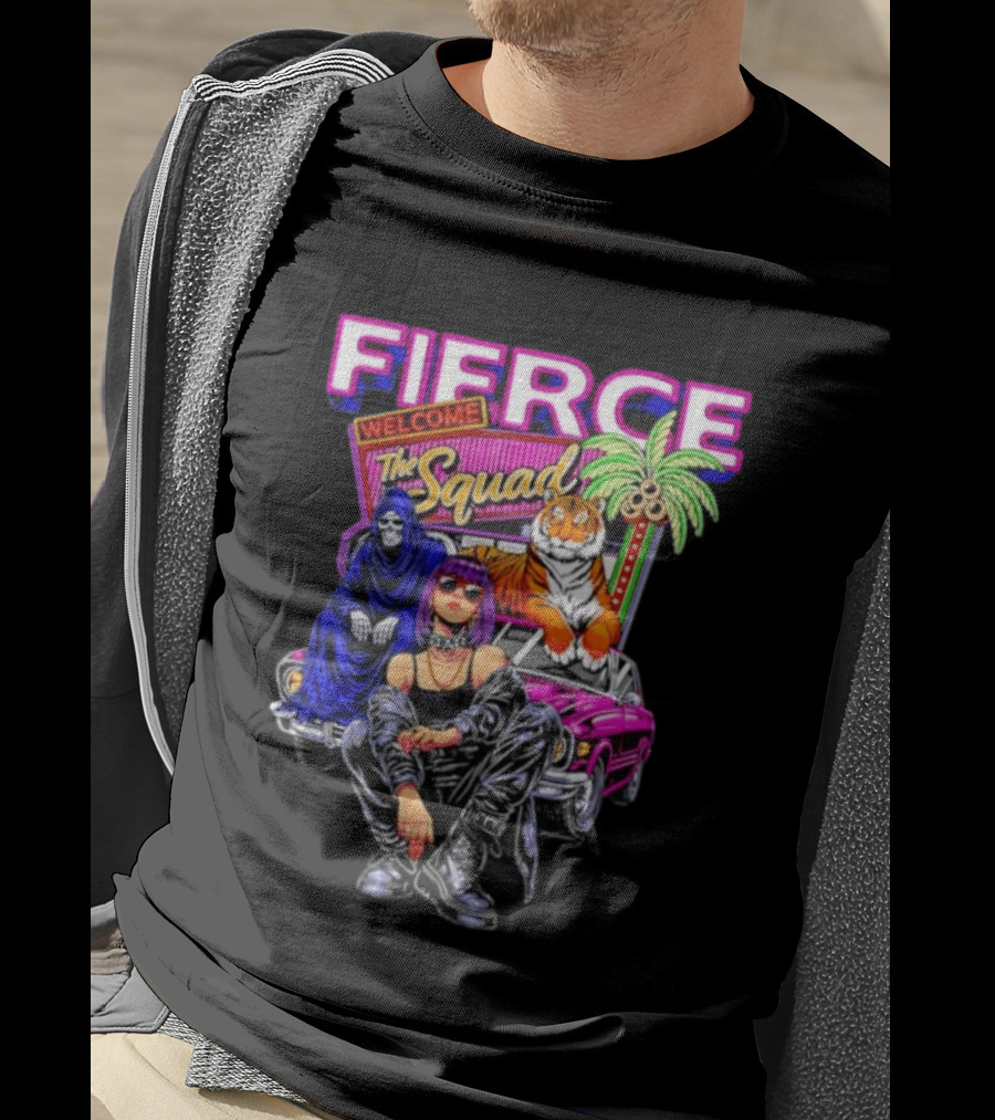 Fierce Welcome The Squad Iconic Tiger And Car Graphic With Edgy Characters T-Shirt