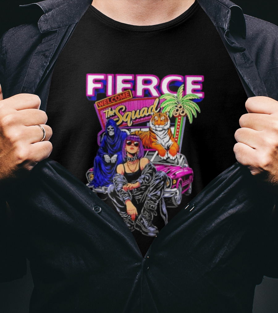 Fierce Welcome The Squad Iconic Tiger And Car Graphic With Edgy Characters T-Shirt