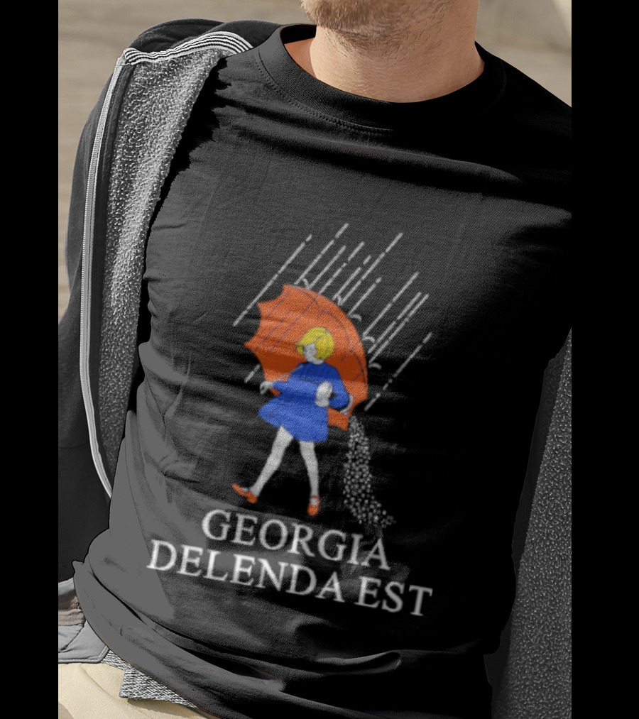 Georgia Delenda Est Salty Girl Red Umbrella Blue Coat Rain T-Shirt