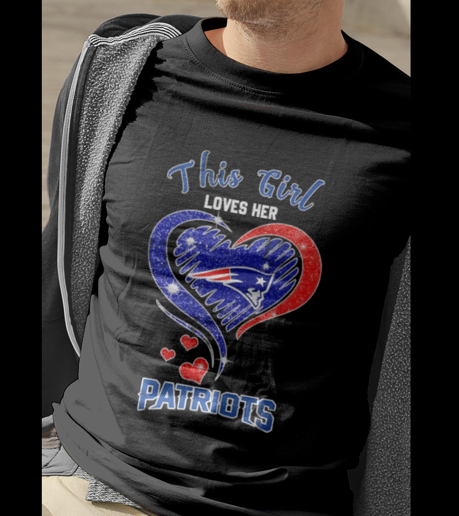 This Girl Loves Her New England Patriots Heart Sparkle T-Shirt