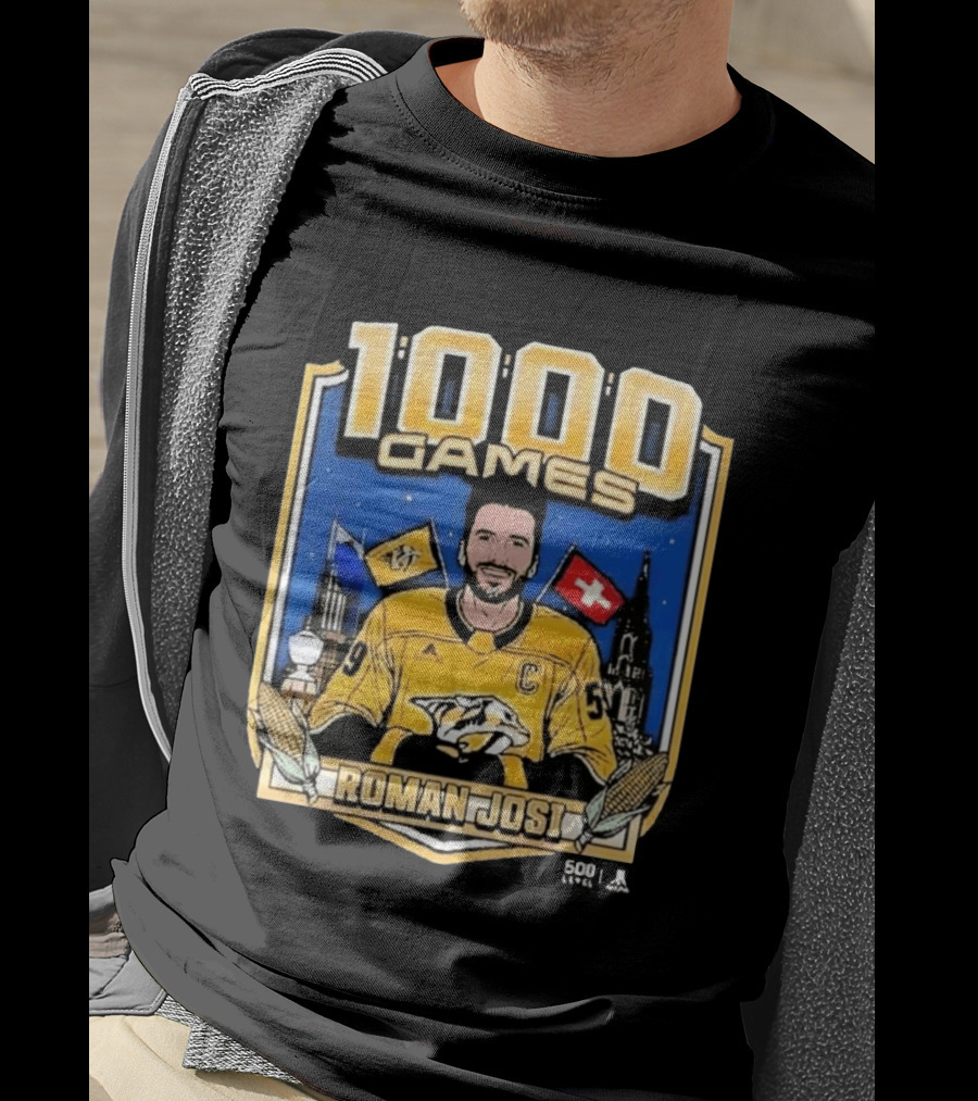 Roman Josi 1000 Games Nashville Predators Captain NHLPA Licensed 500 LEVEL T-Shirt