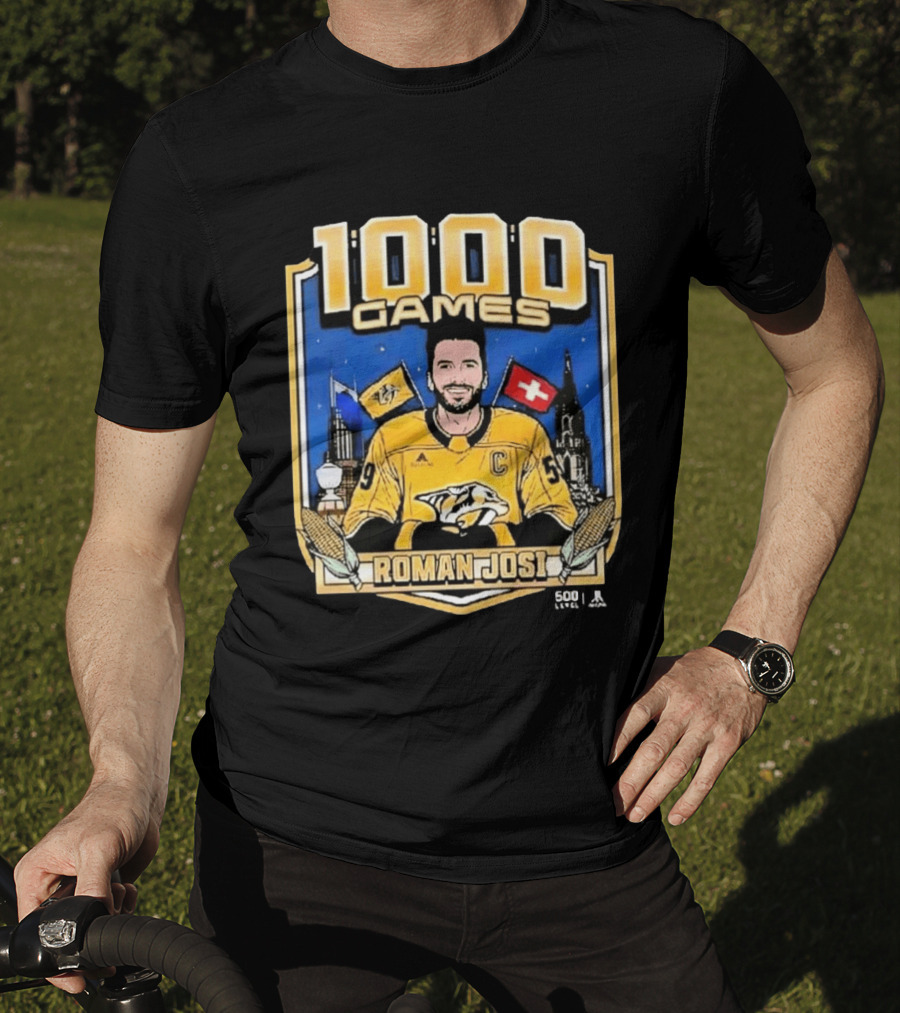 Roman Josi 1000 Games Nashville Predators Captain NHLPA Licensed 500 LEVEL T-Shirt