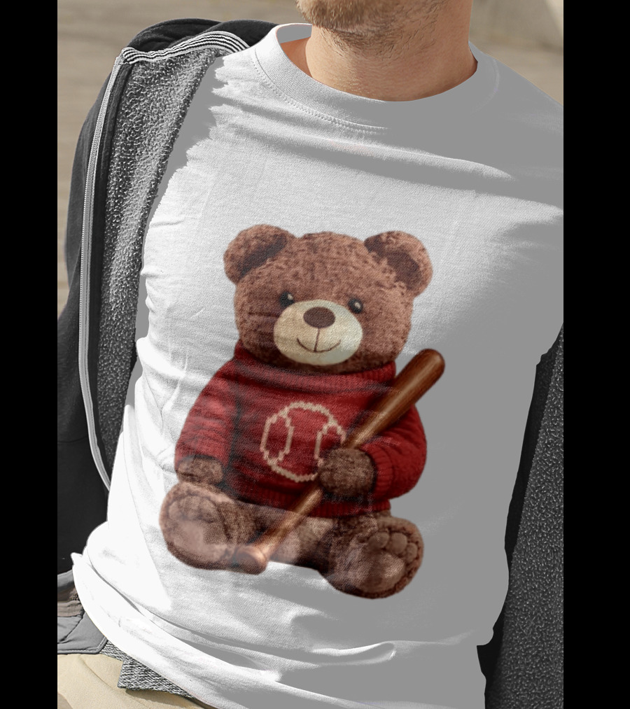 Baseball Bat Teddy Bear Cincinnati Reds Retro Reds Sweater T-Shirt