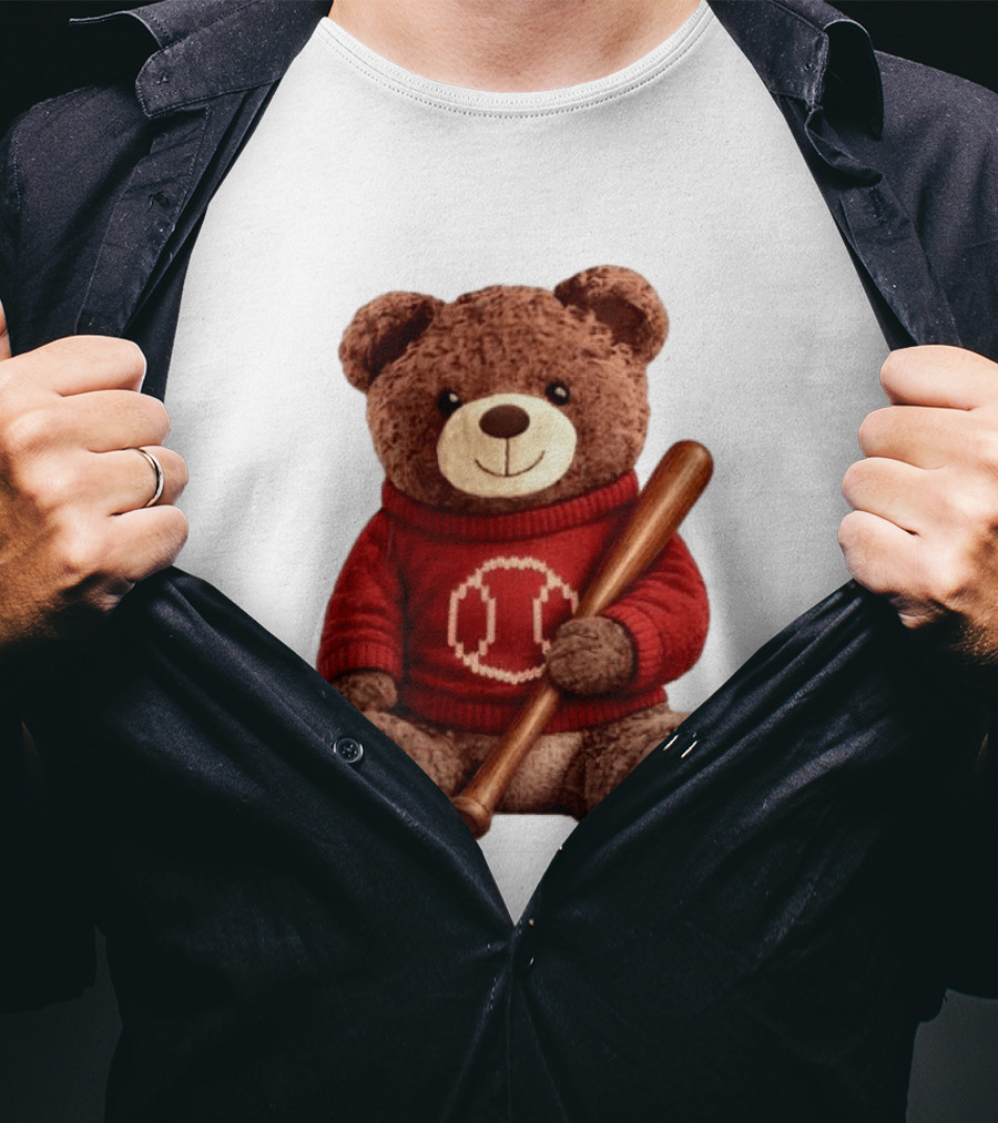 Baseball Bat Teddy Bear Cincinnati Reds Retro Reds Sweater T-Shirt