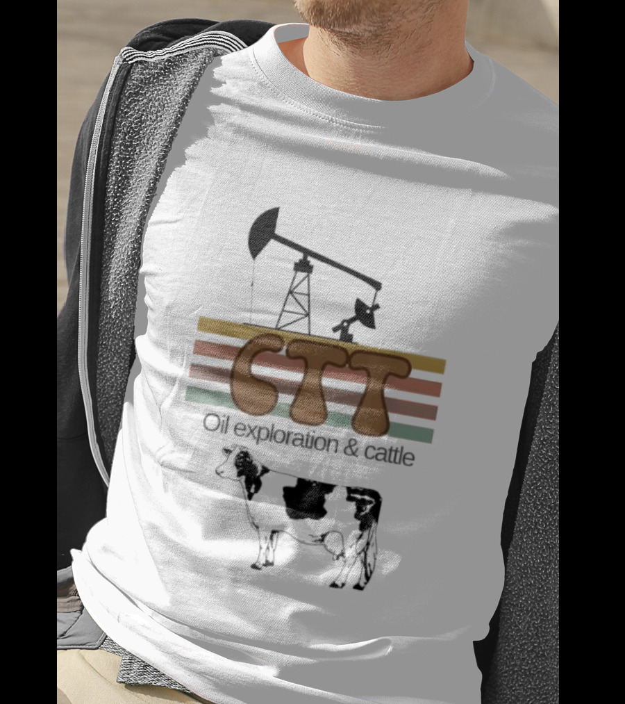 CTT Oil Exploration Cattle Oilman Cattleman Lifestyle With Pumpjack And Cow T-Shirt
