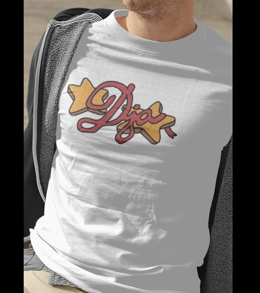 Djo Star Yellow Stars Red Script Font T-Shirt