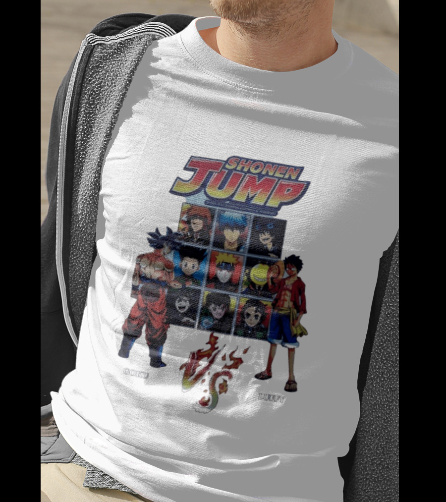 Shonen Jump Goku Luffy Anime Crossover Naruto One Piece Classic Manga Characters T-Shirt