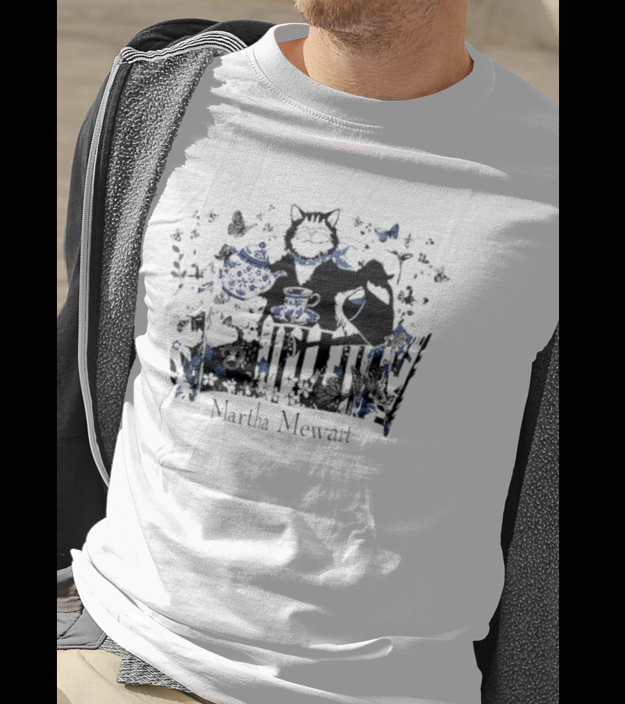 Martha Mewart Cat Gardening Teapot Watering Can Butterfly Flowers T-Shirt