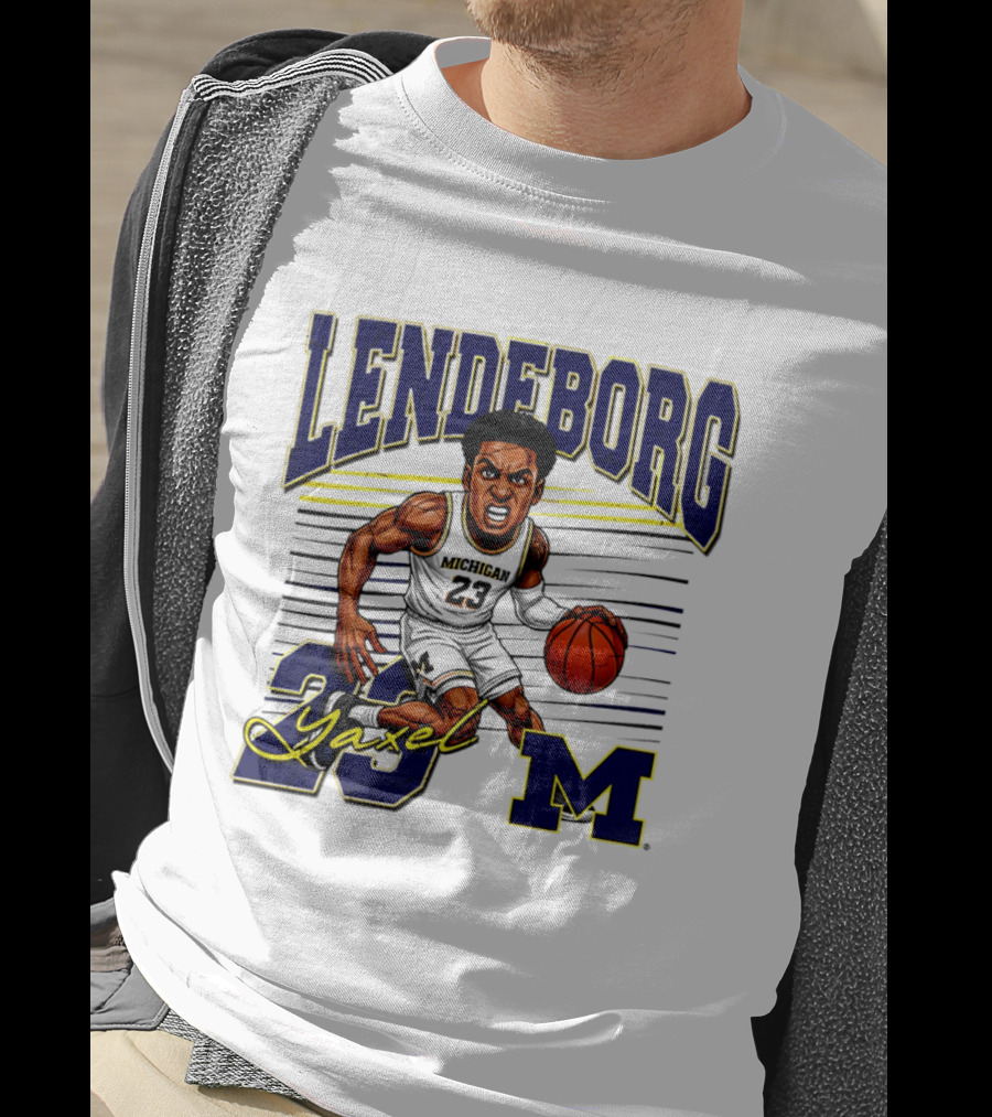 Lendeborg Yaxel 23 Michigan Basketball Caricature M T-Shirt