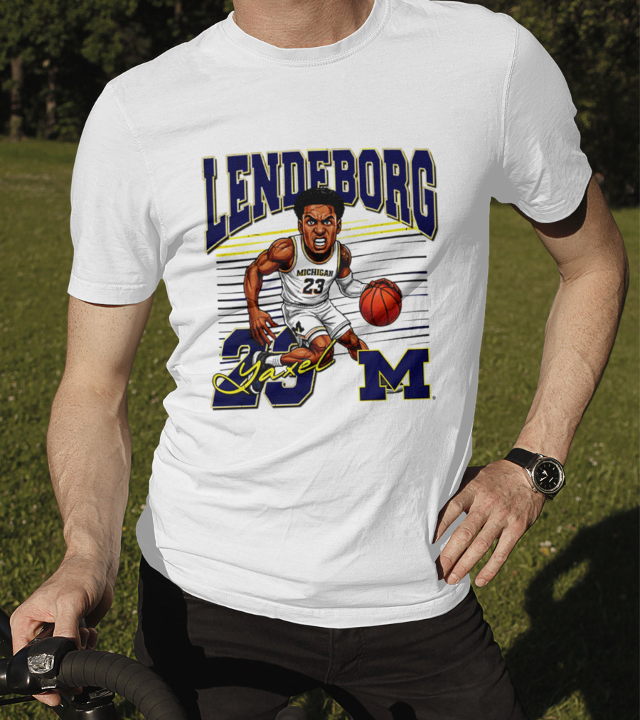 Lendeborg Yaxel 23 Michigan Basketball Caricature M T-Shirt