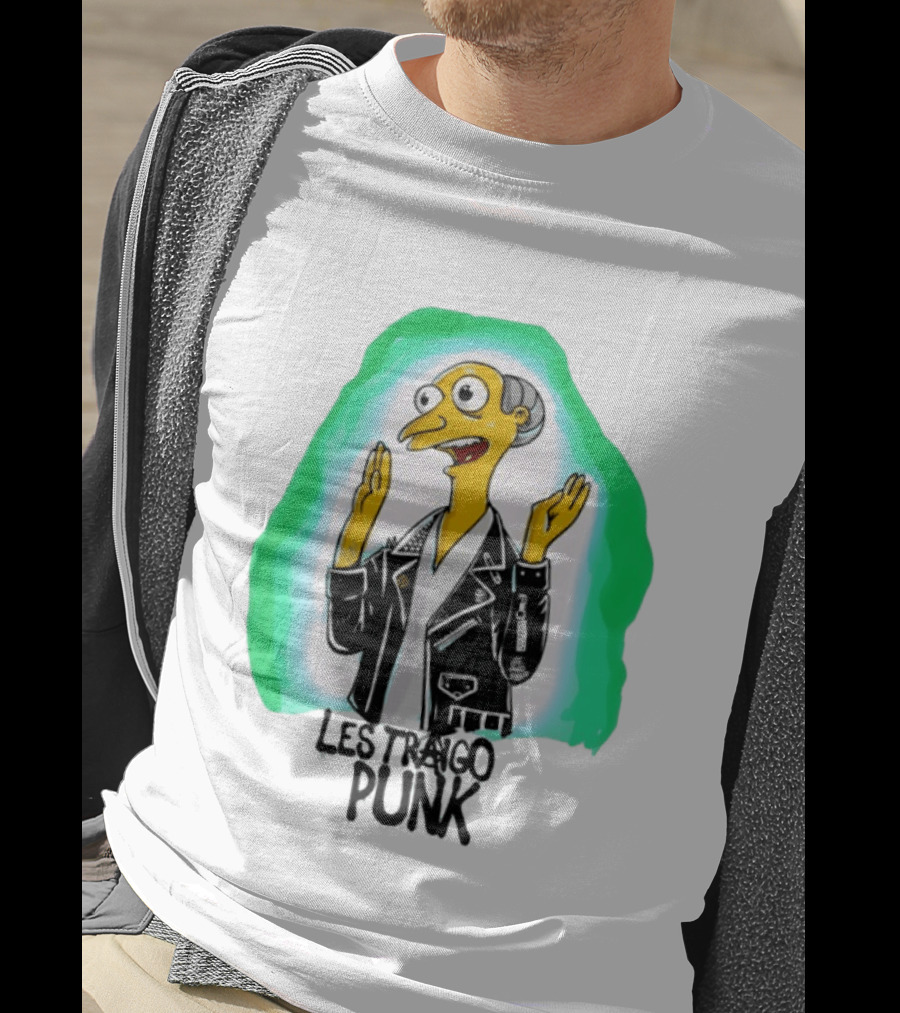 Mr Burns Les Traigo Punk Leather Jacket Green Aura T-Shirt