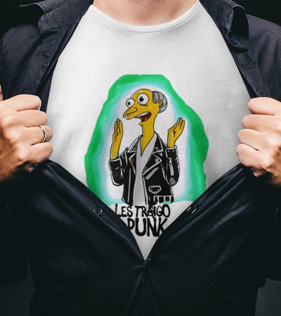 Mr Burns Les Traigo Punk Leather Jacket Green Aura T-Shirt