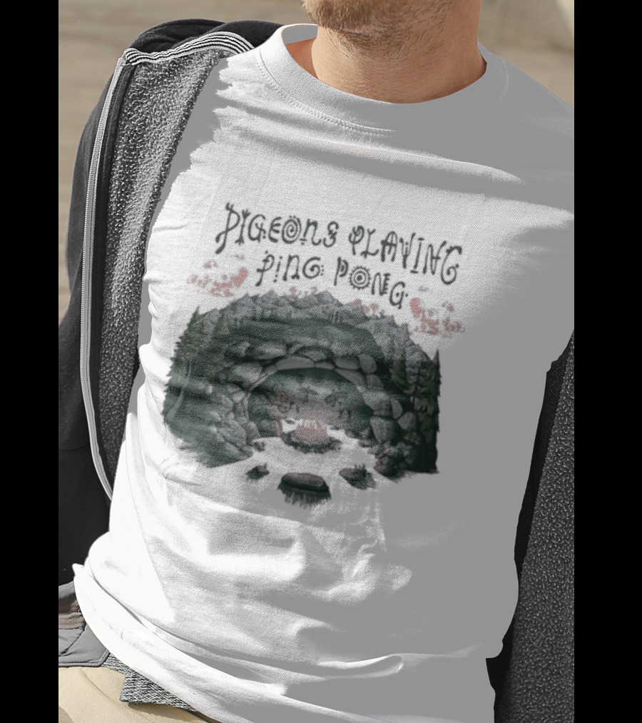 Pigeons Playing Ping Pong X Nature Backs 2026 Psychedelic Forest Double Exposure T-Shirt