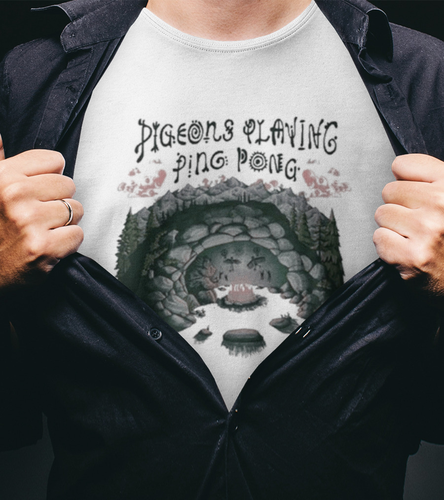 Pigeons Playing Ping Pong X Nature Backs 2026 Psychedelic Forest Double Exposure T-Shirt