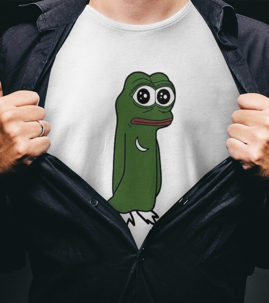 Smolting Pepe Meme Character Crescent Moon Reflection T-Shirt