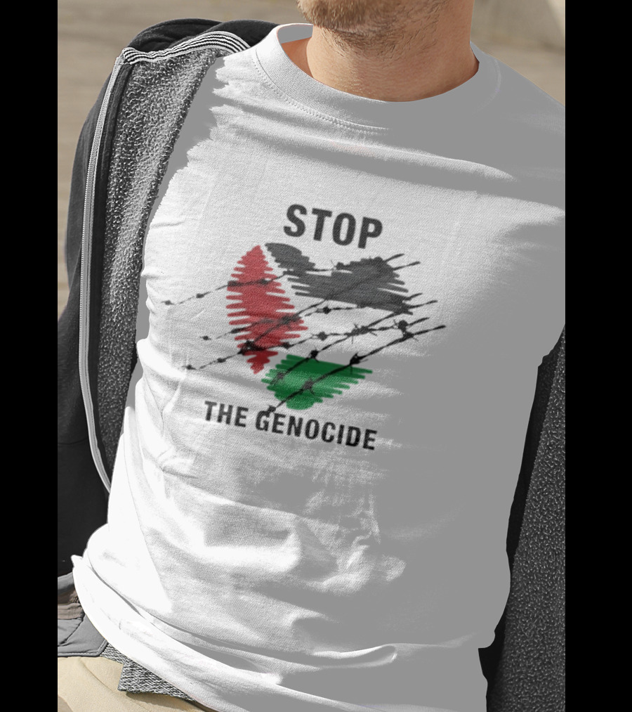 Stop The Genocide Palestinian Flag With Barbed Wire T-Shirt