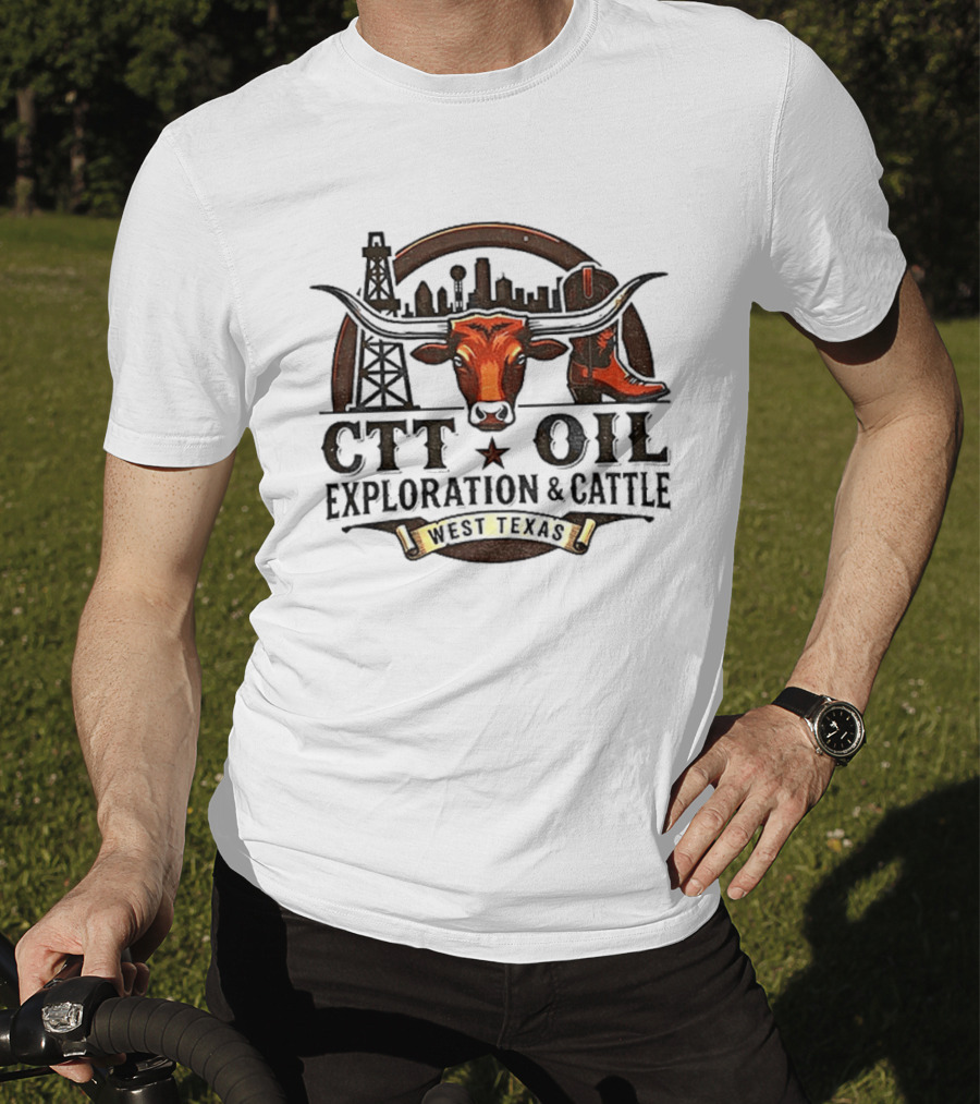 West Texas Longhorns CTT Oil Exploration And Cattle Skyline And Boot T-Shirt